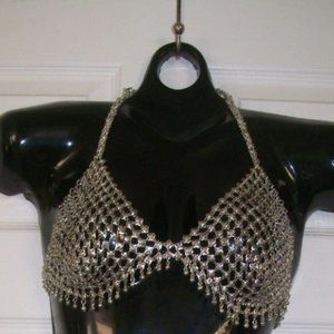 Bra ~ Halter ~ Silver ~ Chainmail ~ Floral W/ Tiny Ornaments